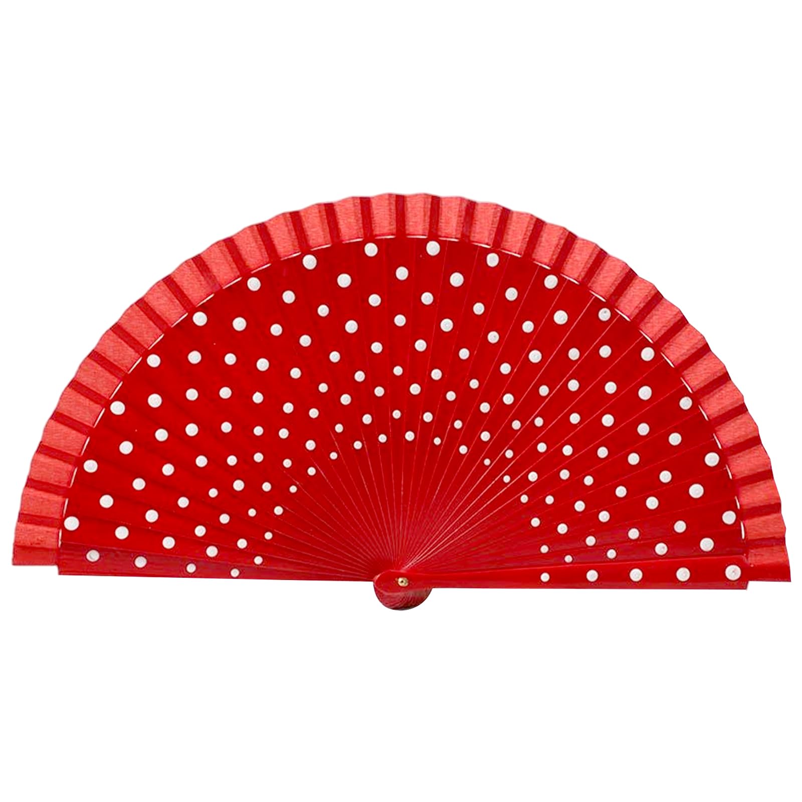 Uanqfegy Spanish Hand Fan - Foldable 16.5 Inch Flamenco Dance Fan with Polka Dot, Red