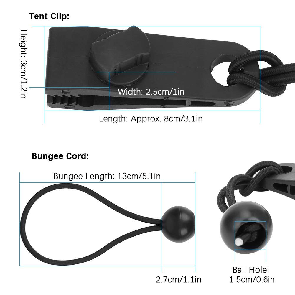 Alomejor 10 Piezas Clips de Lona para Carpa, Abrazadera de fijación con cordón elástico