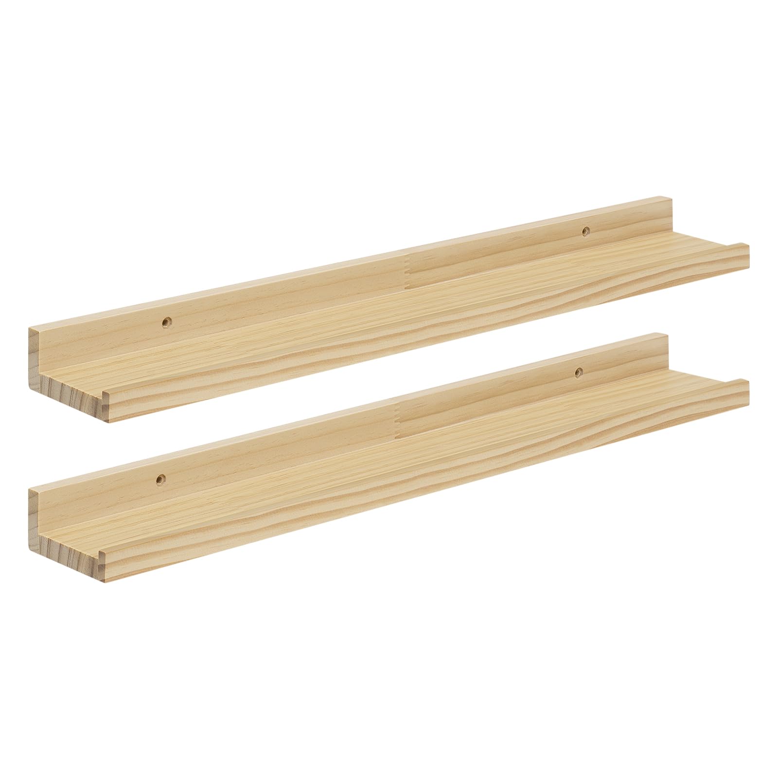 eSituro 2er Set Wandregal Holz, Hängeregal Schweberegal Bilderleiste, Wanddeko für Wohnzimmer Schlafzimmer Küche Badezimmer, 10 kg Belastbarkeit, natürliche Holzfarbe, B60xH4xT10 cm, SWS0377-2