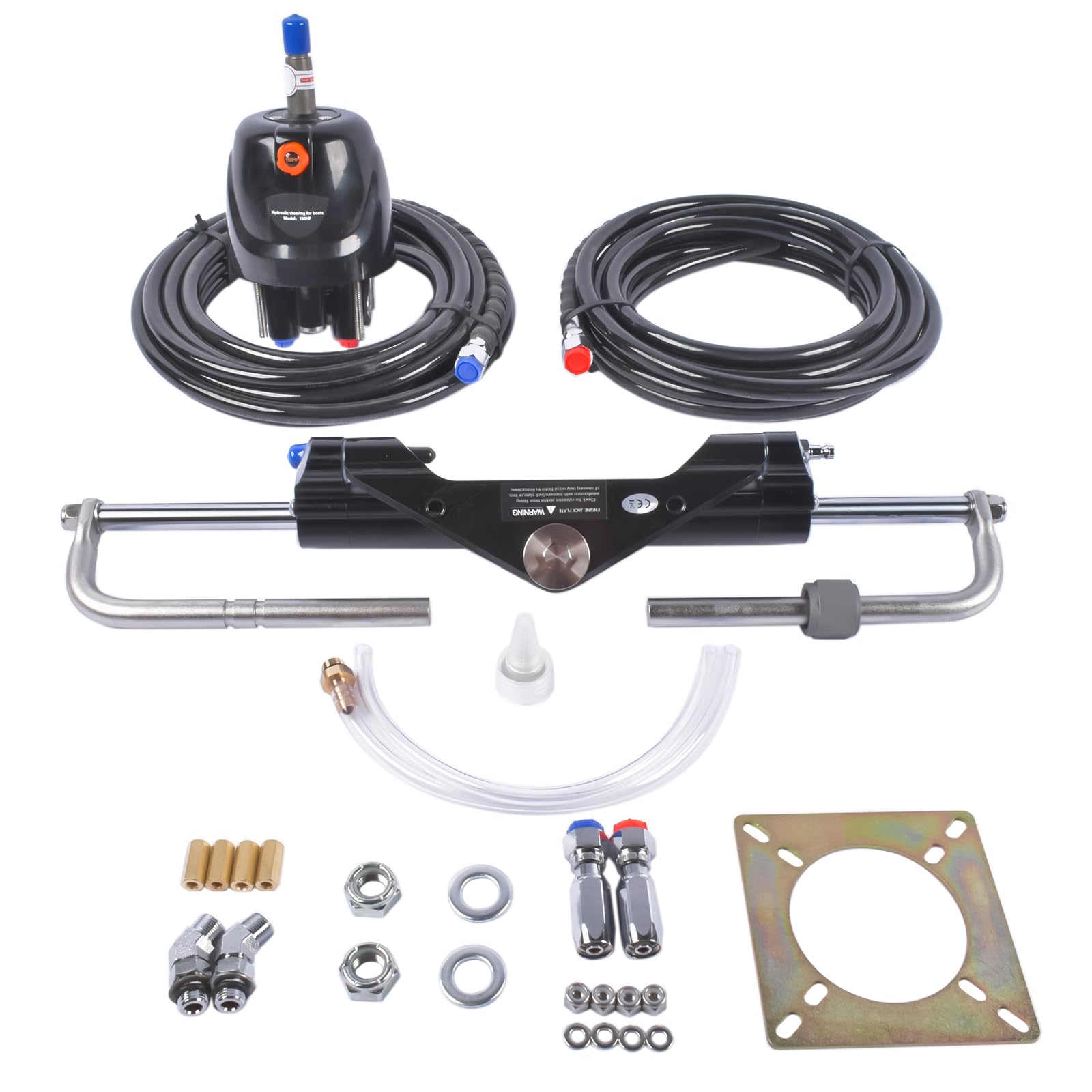 Vahaha Hydraulic Outboard Steering System Kit - 150HP Hydraulic Pump, 2pcs 20ft Heavy-Duty Nylon Hose & Secure Dual-Lock Cylinder for Boats