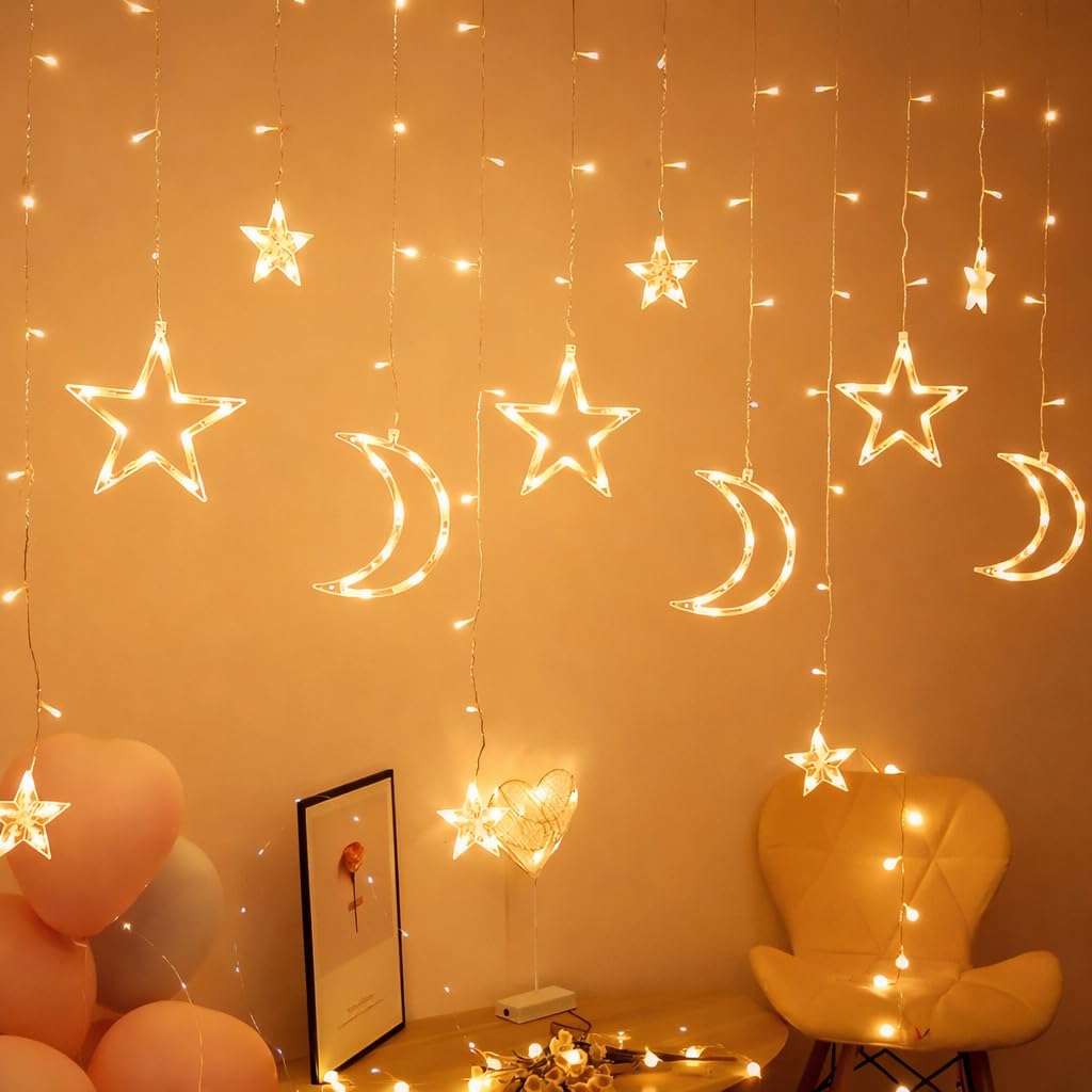 ETRONIK Warm String Light – White | Stars & Moon Shaped Ramadan & Christmas String Lighting for Home, Office, Bedroom & Living Room Decoration | Wedding, Party & Festive Décor – Pack of 1