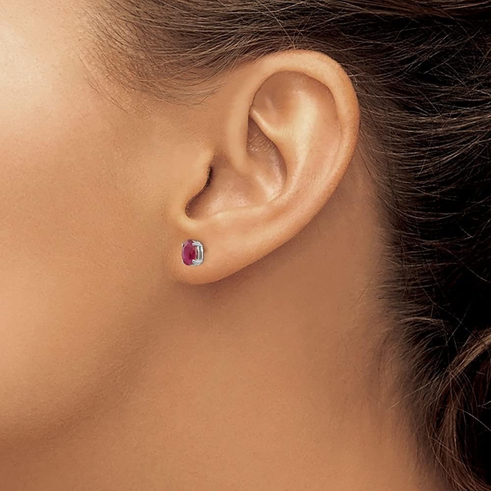 Diamond2Deal 14k White Gold 6x4 Oval Ruby Earrings (L- 0.24 in, W- 0.16 in)
