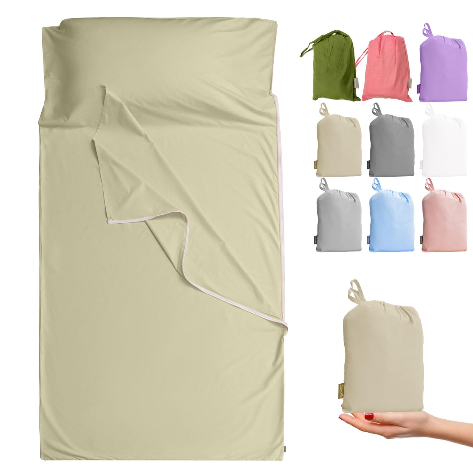 Saco de dormir de 100% algodón – Saco de dormir para adultos – Ropa de cama de camping – Ropa de cama con cremallera completa