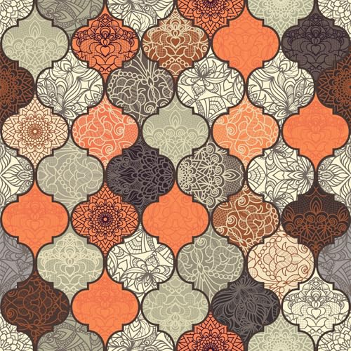 SOEWIOU Abstract Geometric Wallpaper Gray Orange Dark Brown Irregular Patterned Peel and Stick Wallpaper,44.5×300cm Waterproof Self Adhesive Vinyl Wall Paper for Bedroom Livinroom Cabinet Bathroom
