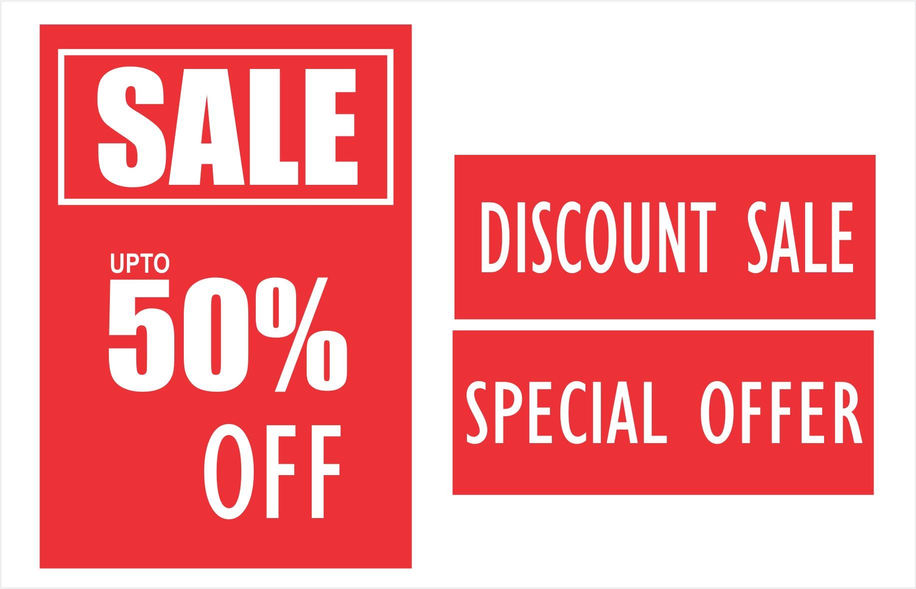 ZEDEF Sale Off - Discount Offer Self Adhesive Poster - UV Protected PVC Vinyl 30 cm x 45 cm Dimension(Pack of 3)