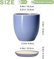 Vista 2 de Macetas de cerámica de 6 pulgadas para plantas, macetas de cerámica con orificio de drenaje y platillo, maceta para plantas de interior, maceta