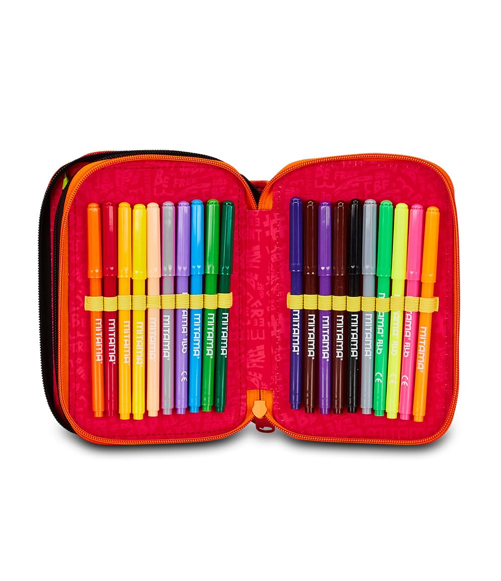 Mitama Astuccio Scuola 3 Scomparti, SUPER TRIPLO STRONG TIGER, Contenuto 50 pz, Completo di Matite, Pennarelli, Portapenne Scuola Elementare Bambino