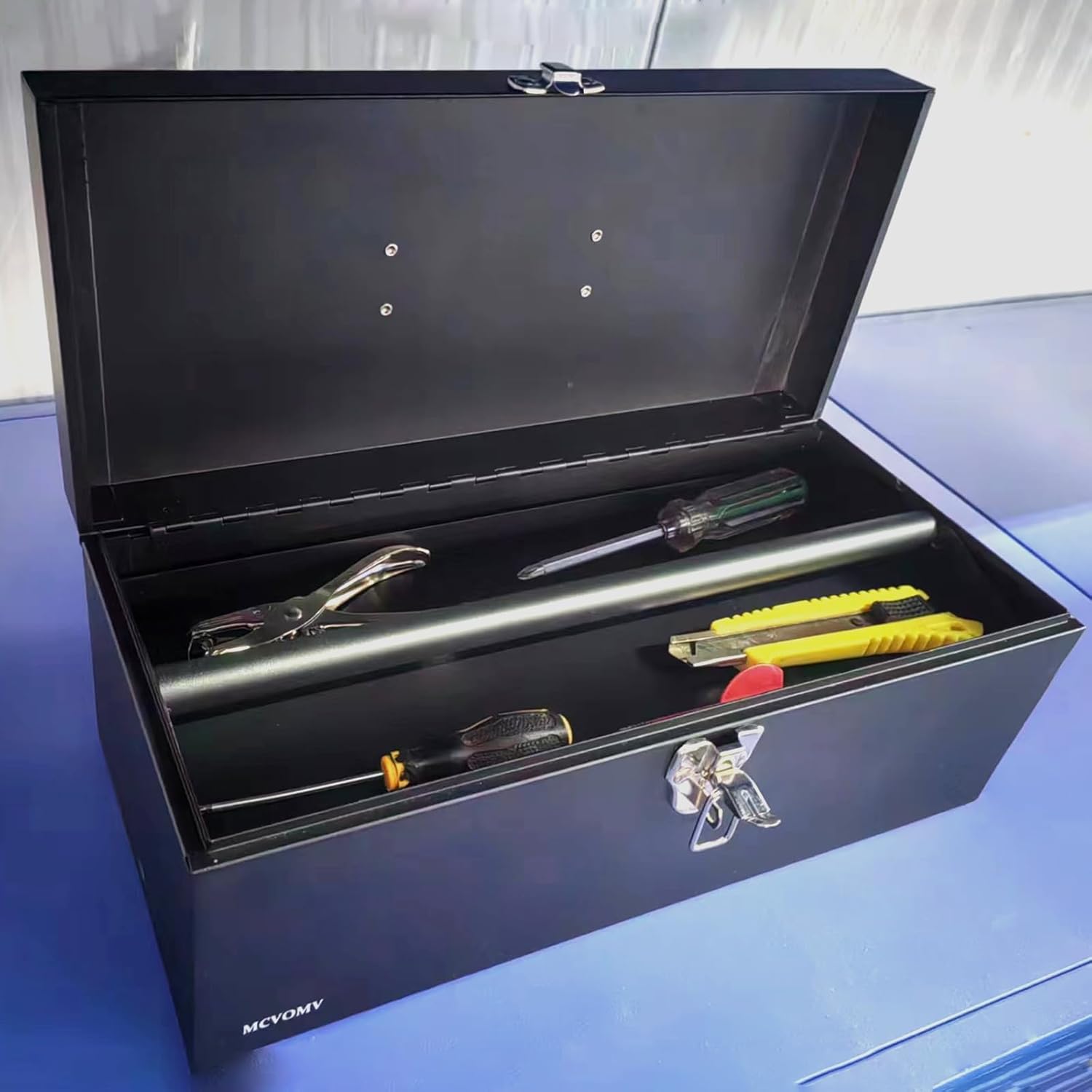 Took Box Small Metal Tool Box Portable 16 Inch Toll Box Black Big Tool Box Fishing Tackle Box Stee with Handle