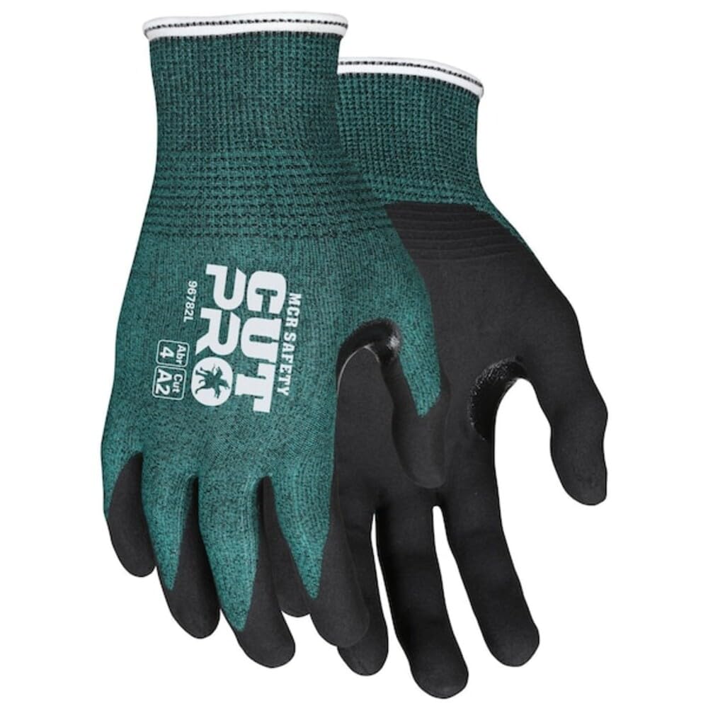 MCR Safety 96782M Cut Pro - Guante de trabajo HyperMax de calibre 18, guante de protección contra cortes, palma y dedos recubiertos de nitrilo, entrepierna para el pulgar, mediano