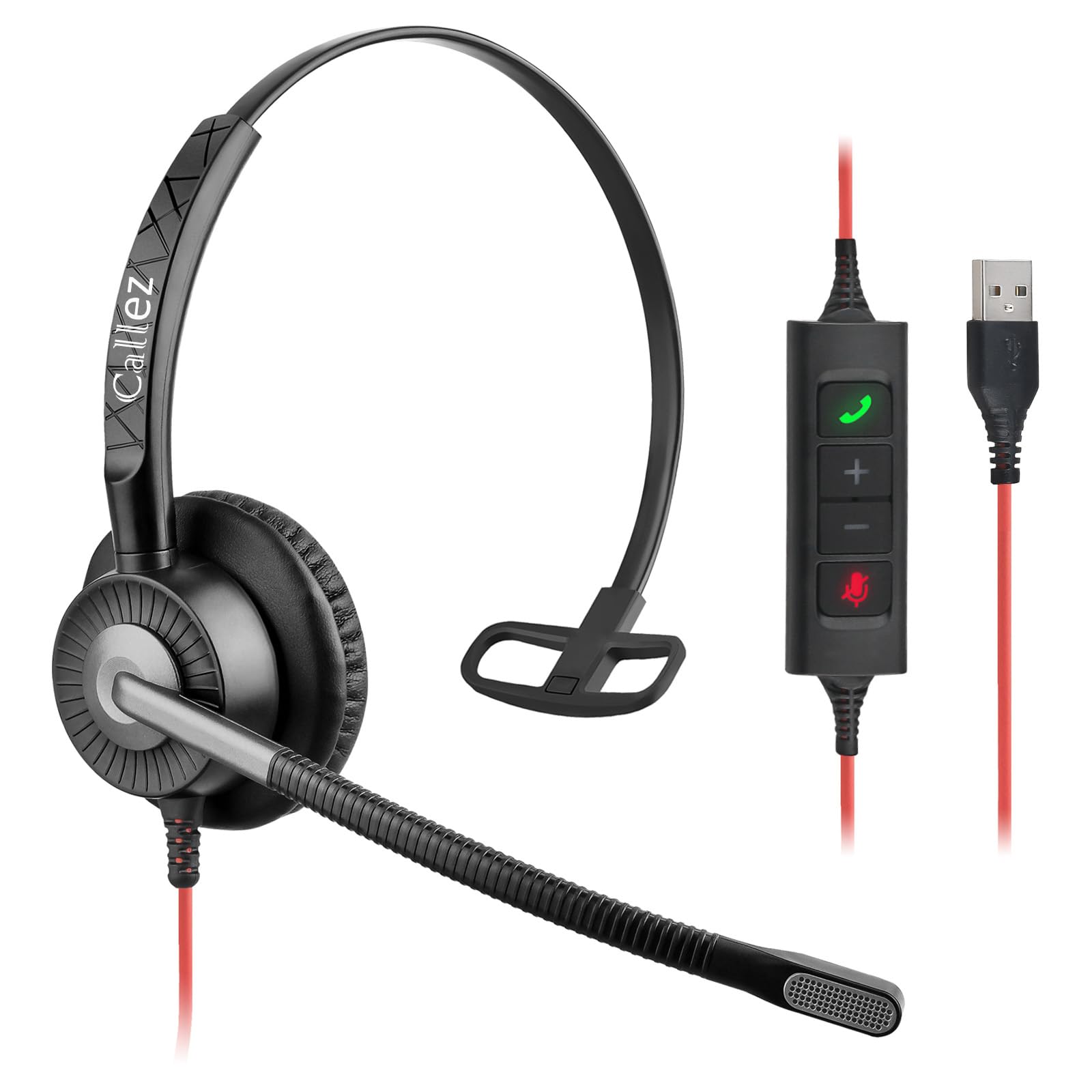 Callez G700TA - Auriculares USB con micrófono con cancelación de ruido, auriculares con cable para PC portátil (Windows/Mac) Teams Zoom Skype ligeros y cómodos para oficina en casa