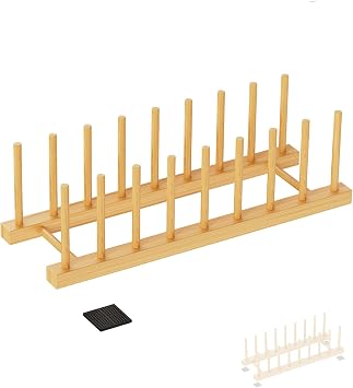 Bamboo Dish Drying Rack, Wooden Storage Holder Organizer for Plate/Bowl/Cup/Book/Pot/Lid/Cutting Board Drying Rack Stand Holder