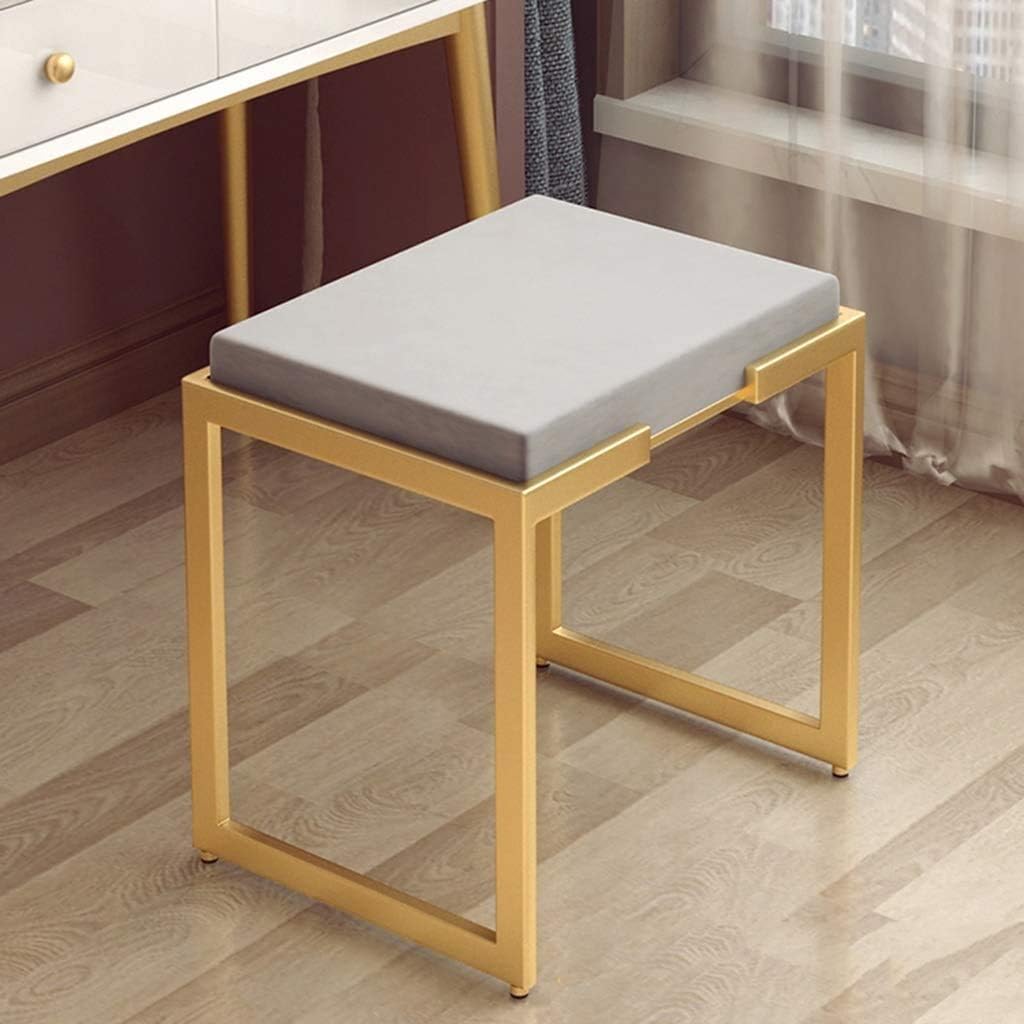 Indian Decor. 46665 Stools,Beauty Vanity Stool Bedroom Dressing Table Stool Footstool Gold Metal Legs Modern Upholstered Seat, 45 X 35 X 45Cm,Gray-image-48