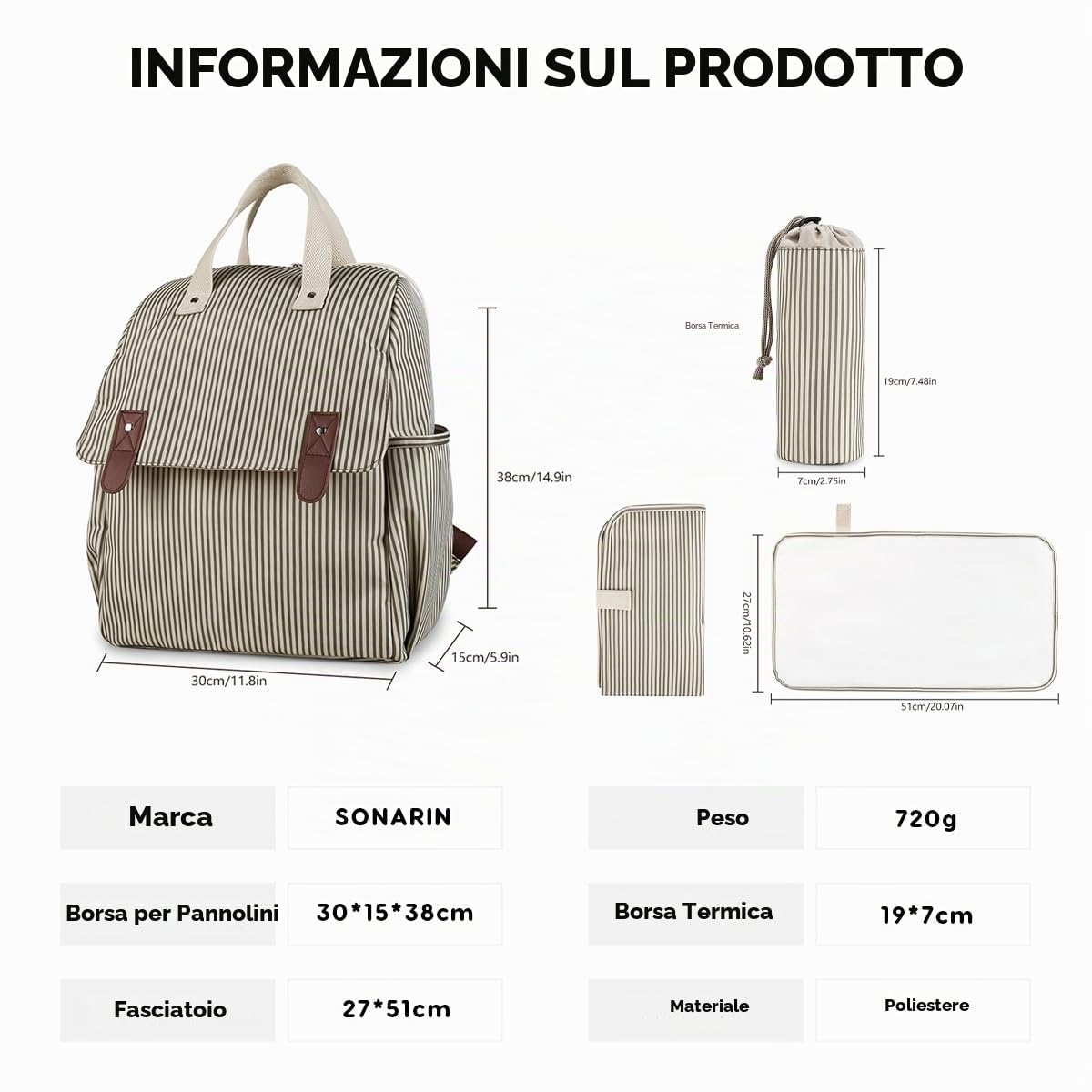 SONARIN Versatile Zaino Fasciatoio,Multifunzionale Borsa per Pannolini Zaino Mamma Convertibile Borsa a Tracolla Borsa Fasciatoio da Viaggio con Fasciatoio & Borsa per Bottiglia