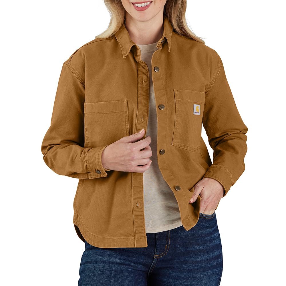 Carhartt Women's Brown Rugged Flex Loose Fit Heavyweight Duck Overshirt, M