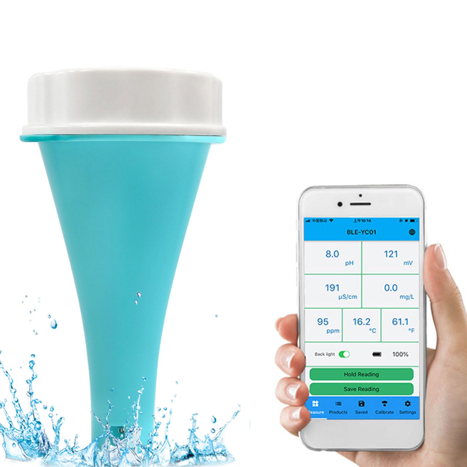 SYUFRE Misuratore di PH Bluetooth con Sonda di Precisione, IP67 Display Multipli su Uno Schermo PH EC TDS ORP Temp Penna Tester per Acqua di Cloro Residuo per Acqua Potabile Piscina Acquario