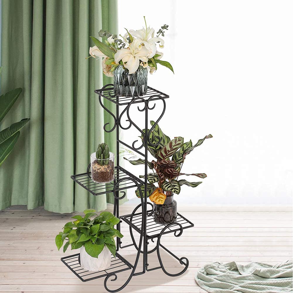 LANTUS - Estantería para planta interior, soporte de exhibición, estante de almacenamiento de metal, puerta de planta interior con 5 estantes, para balcón, salón, 107 x 22 x 57 cm