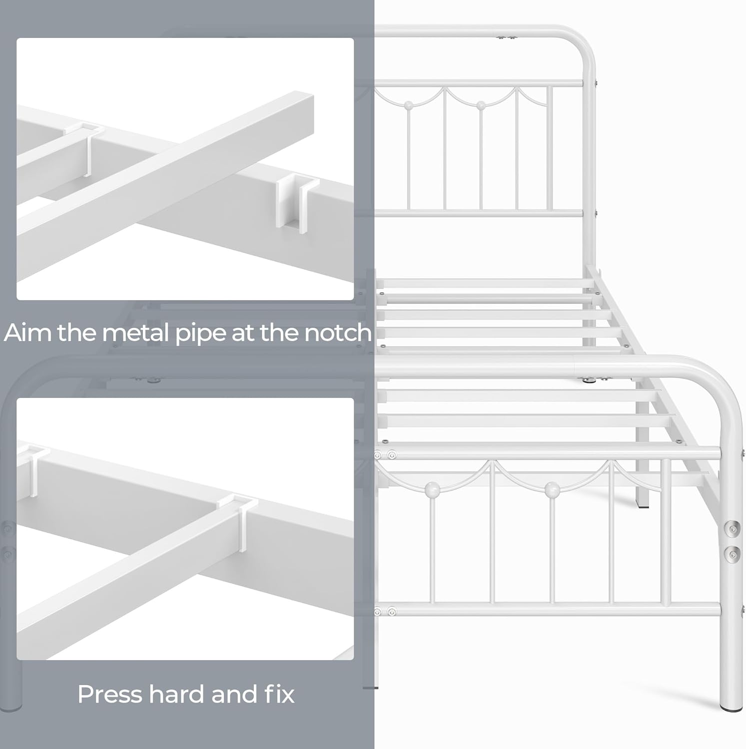 Yaheetech Full Size Metal Bed Frames with Vintage Headboard and Footboard, Farmhouse Metal Platform Bed, Heavy Duty Steel Slat Support, Ample Under-Bed Storage, No Box Spring Needed, White