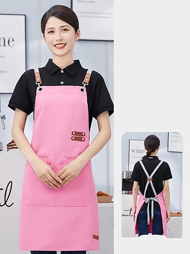 Miniatura 2 de Delantales de chef para hombres y mujeres con bolsillos grandes, delantal de trabajo ajustable de lona resistente con espalda cruzada