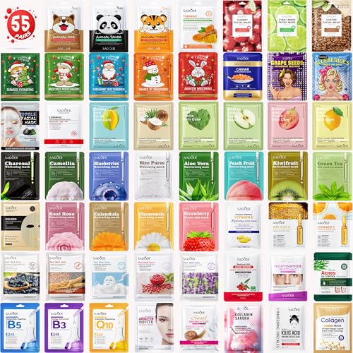Collagen Sheet Face Masks Skincare Bulk Pack ,Hydrating Bulk Face Masks(55 Combo Pack)