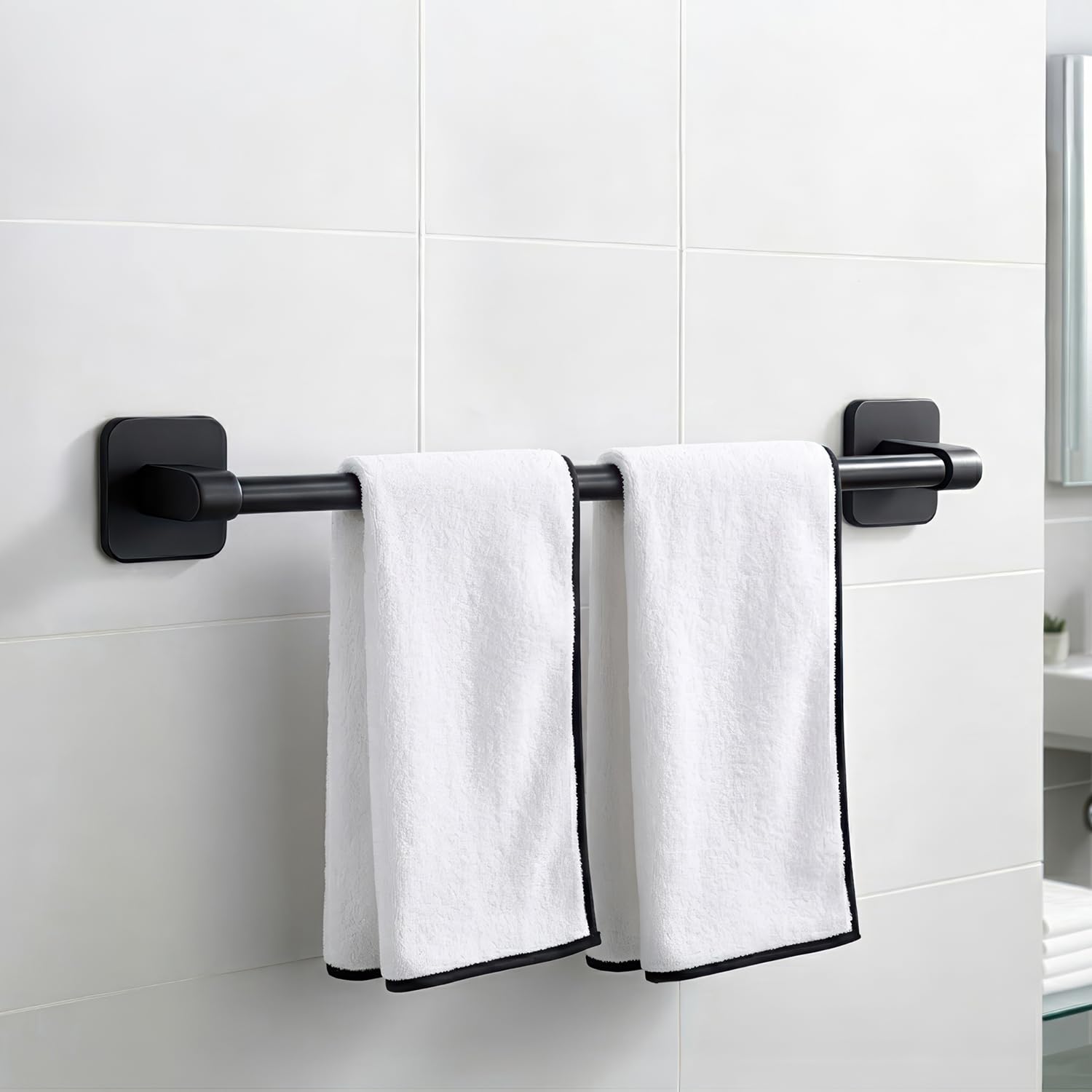 Amazon Basics 24 Inch Aluminum Towel Holder in Bathroom | Self Adhesive Towel Rod for Bathroom Wall | Bathroom Hangers for Clothes-image-7