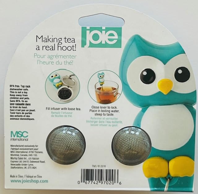 Wise Owl Tea Infuser Set by Joie, 18/8 Stainless Stell Mesh Ball with Decorative Holder, 2-Pack, Turquoise, Great graduation, teacher, or boss gift!