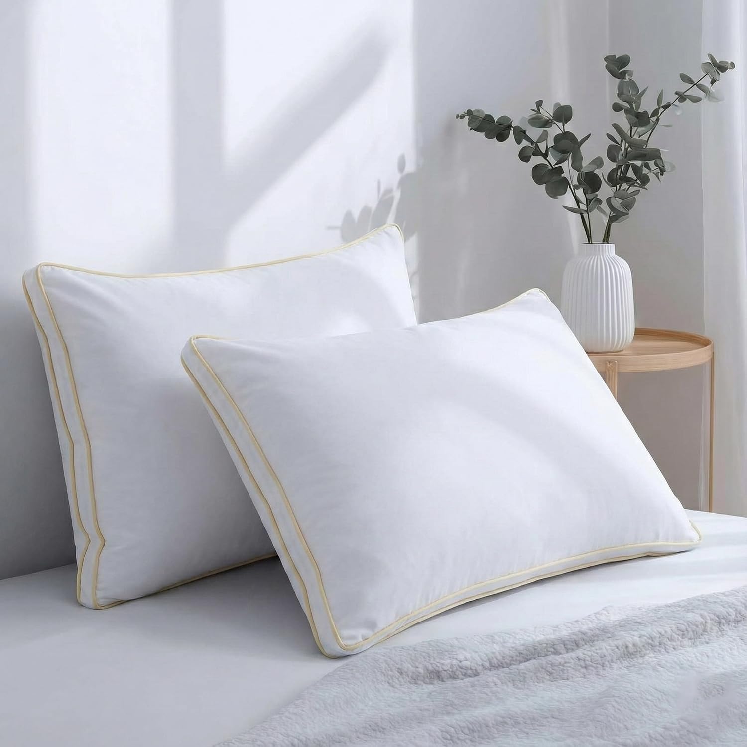 AYKA Super Soft Microfiber Bed Pillow | Virgin Fiber Filled Plush Pillow | Adequate Firmness & Neck Support | Hypoallergenic, Washable | Ideal for Side, Back & Stomach Sleepers | White | Set of 2