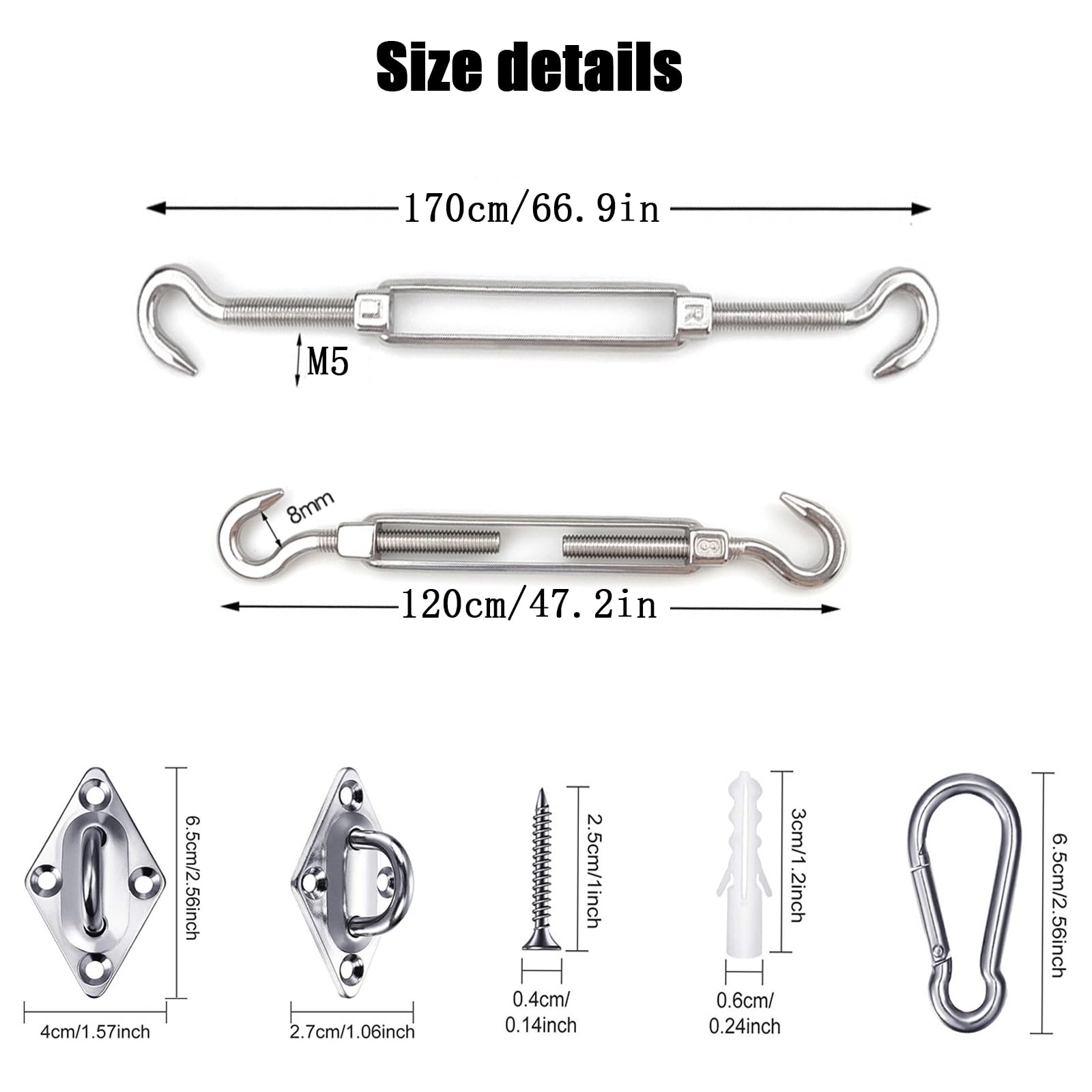 Kit De Fixation Pour Voile D'ombrage - KIMISS - Acier Inoxydable