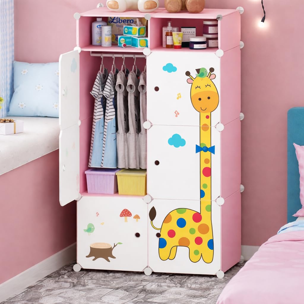 Sunderlook Plastic Wardrobe for Kids Clothes – Collapsible Wardrobe, Easy to Use Anti-Skid & Non-Slip Effective Professional Foldable Plastic Cupboard for Kids, Home (Pink-P5, 6 Door)