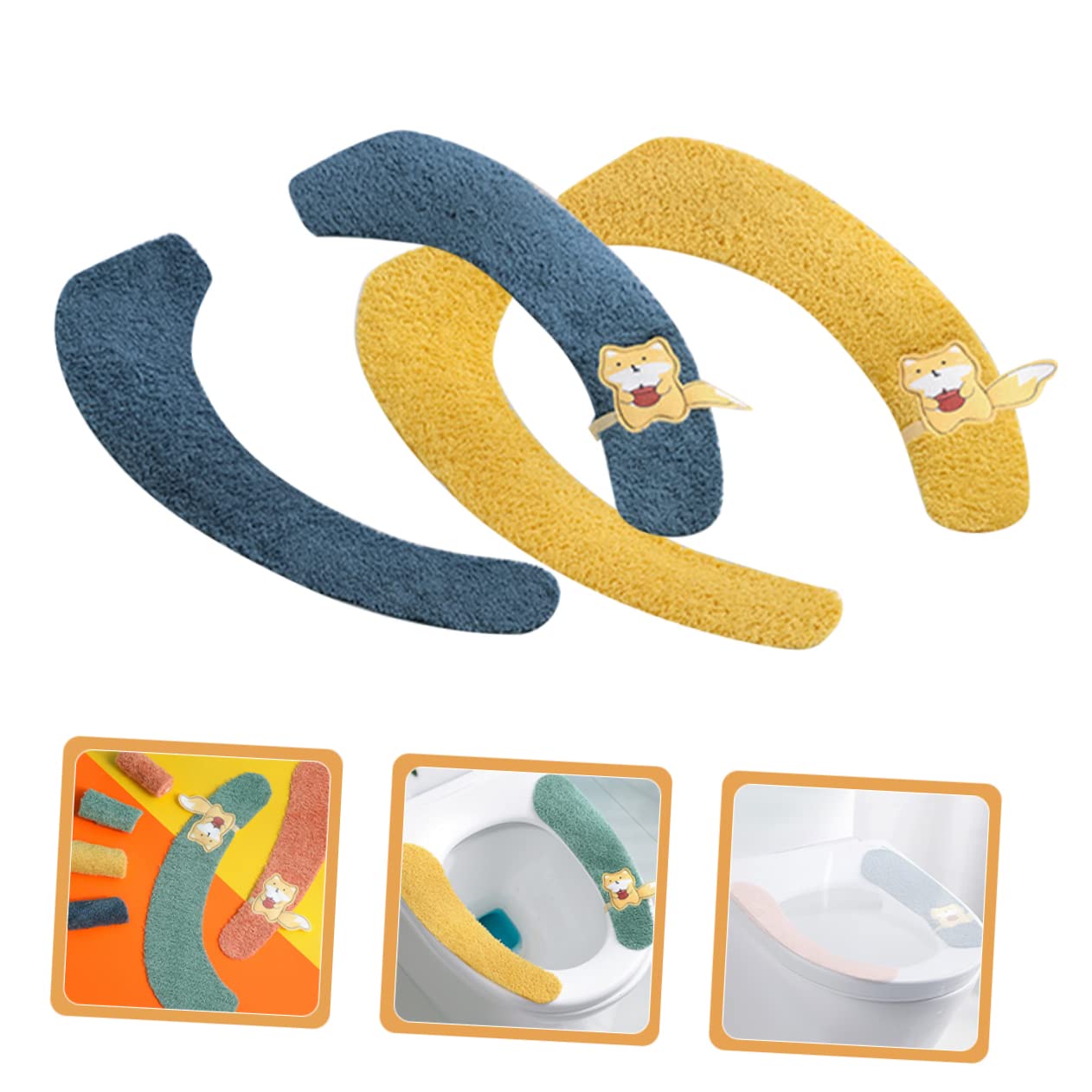 OSALADI 2 Pack Padded Toilet Seat Covers Fluffy Washable Seat Pads Soft Cushion Covers for Bathroom Random Color