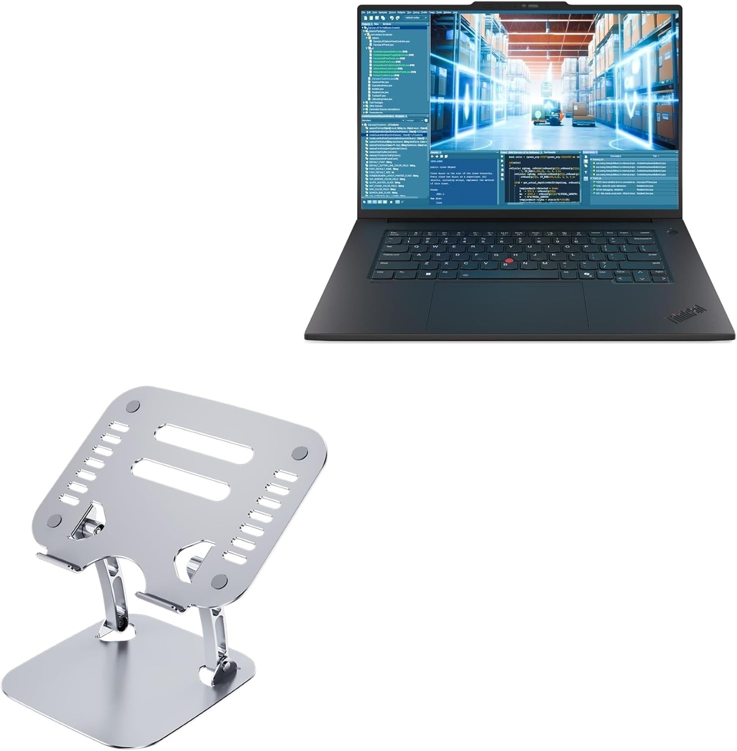 BoxWave Stand and Mount Compatible with Lenovo ThinkPad P1 Gen 8 Intel Mobile Workstation (16 in) - Executive VersaView Stand, Ergonomic Adjustable Viewing Angle Metallic Riser - Metallic Silver