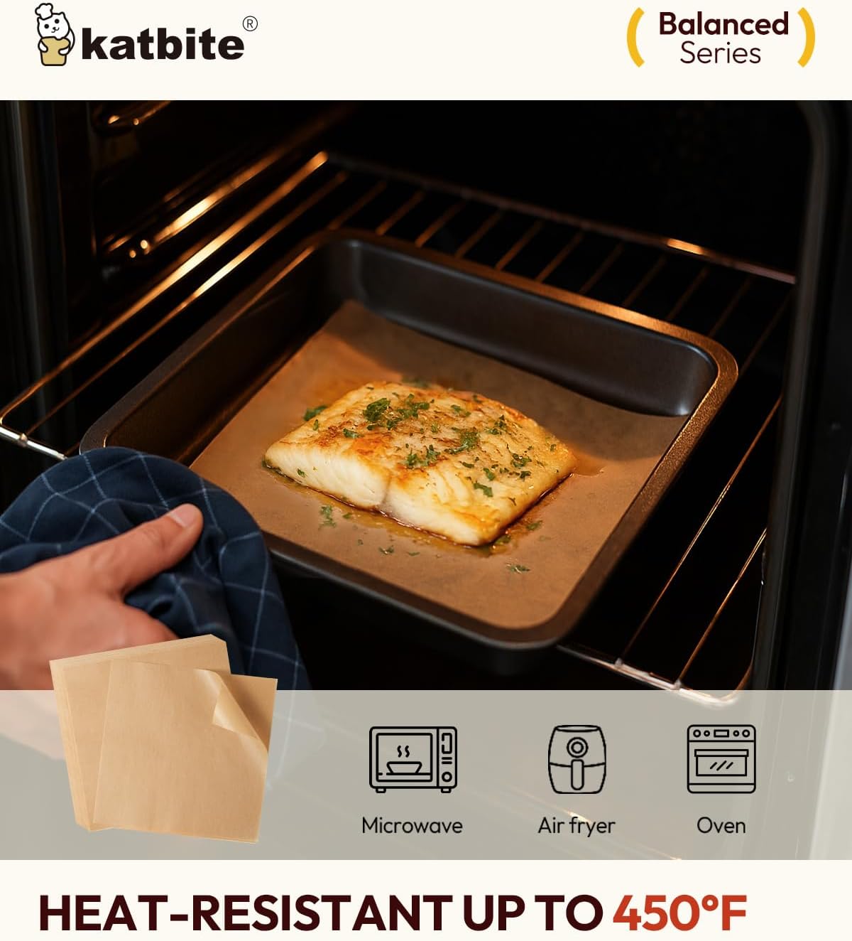 Katbite 200 Pcs Parchment Paper, 8 x 8 Inch Unbleached Baking Paper, Oil Resistant & Easy Clean, Non-Stick Precut Parchment Paper Sheets for Baking Square, Cooking, Air Fryer [Balance Series] - Image 6