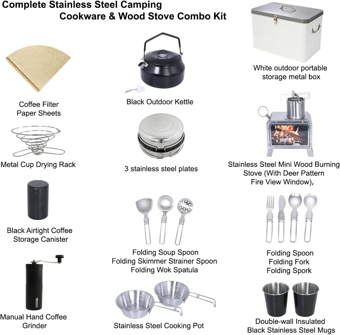 Portable Stainless Steel Camping Wood Stove, Twig-Burning Campfire Cooker with Glass Window, Rust-Proof, Lightweight, Perfect for Backyard, Tent Heating, and Emergency Cooking image 4