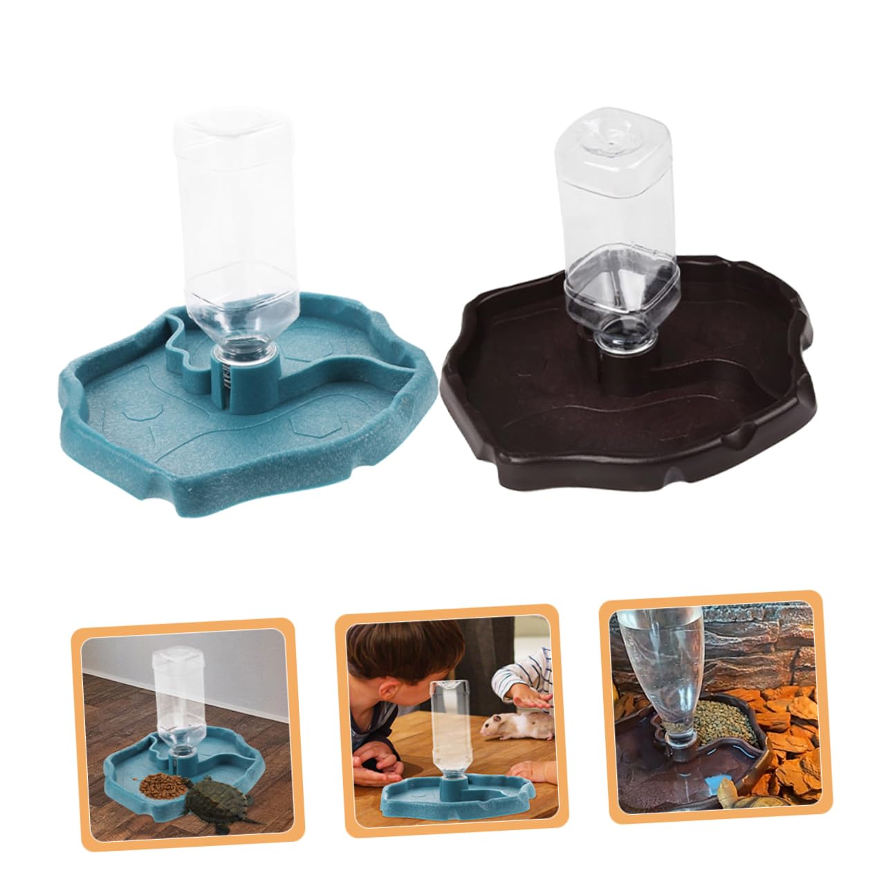 Distributore Automatico di Acqua Facile da Pulire per Rettili, Ciotola in ABS 2 Pezzi, per Tartarughe, Lucertole e Piccoli Animali | Abbeveratoio per Lucertole e Tartarughe, Vaschetta per Cibo e Acqua, Formato Doppio