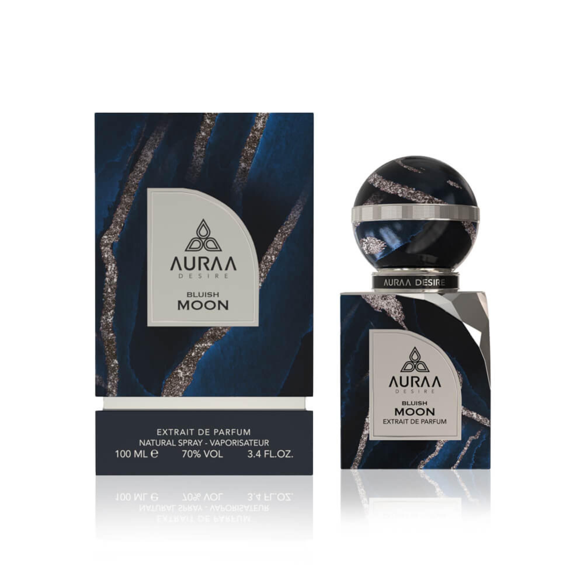 Bluish Moon Extrait de Parfum 100ml by Auraa Desire | Luxury Unisex Woody Oriental Spicy Fragrance with Bergamot, Citrus & Vanilla - Long-Lasting Perfume
