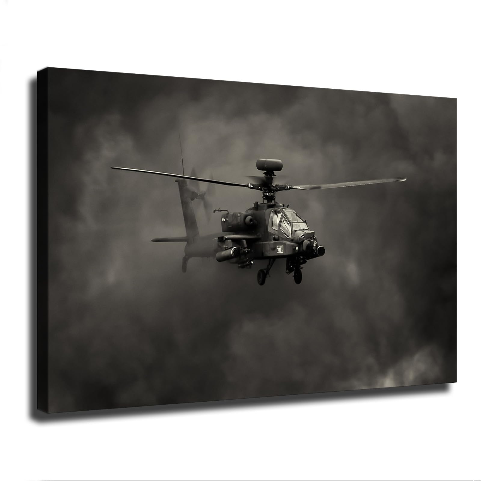 AH-64 Apache Helicopter Poster Painting Canvas Wall Art Living Room Bedroom Decor Modern Oil Painting Decoration (24x36inch,Framed)