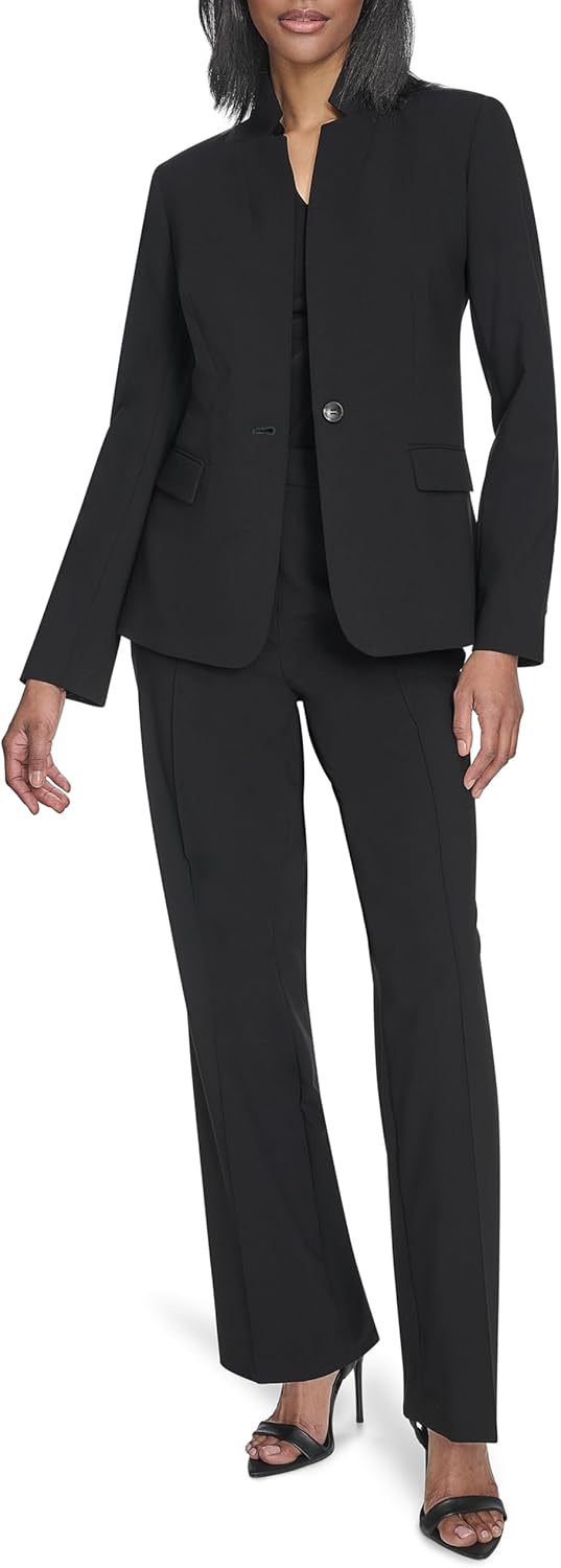 Halston Womens One Button Front Pocket Woven Blazer - Image 2