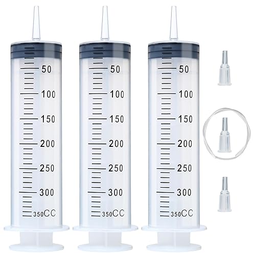 Paquete de 3 jeringas de 11.8 fl oz con adaptadores de tubo y punta de 82.7 pulgadas, jeringa de plástico grande para laboratorios científicos,