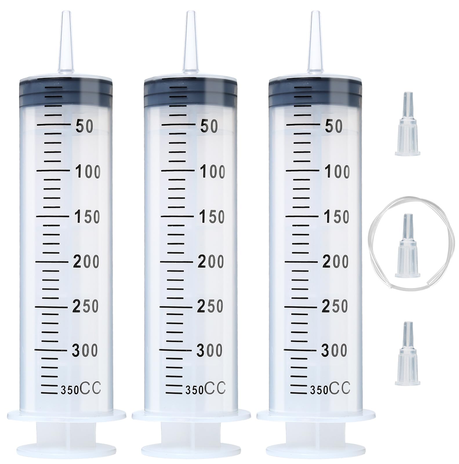 3 Pack 350ml Syringes with 55.1 Inch Tube, Large Plastic Syringe Individually Sealed for Scientific Labs, liquids Measuring, Watering, Refilling