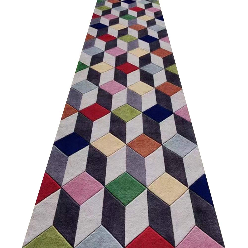 Alfombras de pasillo largo con diseño de cubo 3D moderno gris y azul 0.8x2m