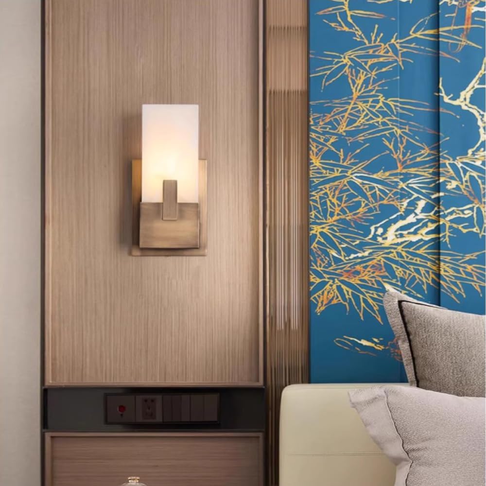 Minimalist Marble Copper Wall Light, Nordic Style Single Head Sconce, E14 Screw Flush Mount Lamp, Dining Room Hallway Living Mounted Fixtures