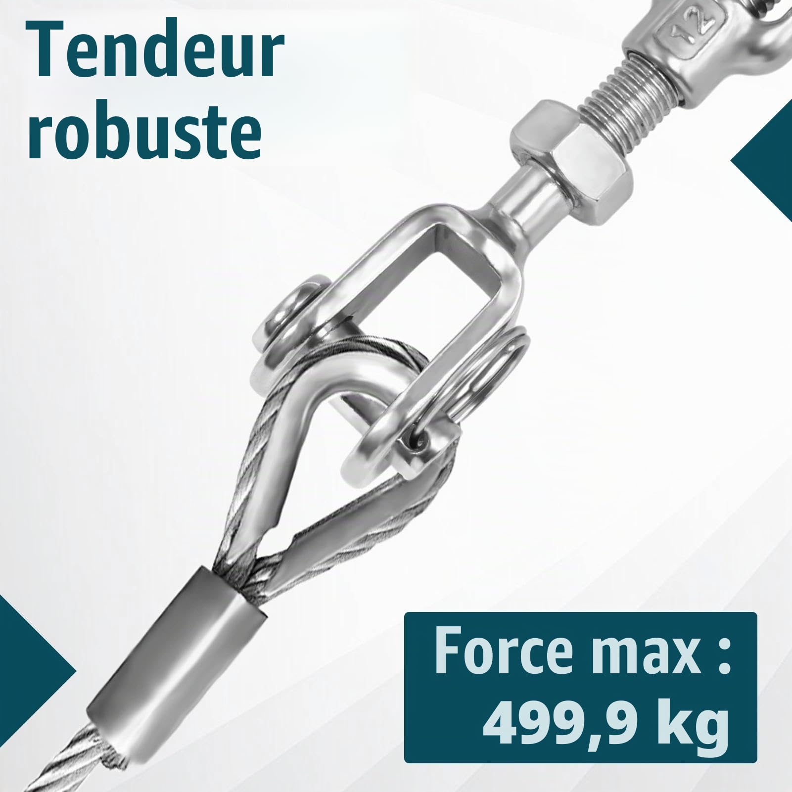 LEONTOOL 2 pcs M12 1/2 "Boucle de rotation Tendeur Mâchoire et tendeur de mâchoire Kit de porte anti-affaissement en acier inoxydable pour fil de câble, voile d’ombrage et tyrolienne de cour