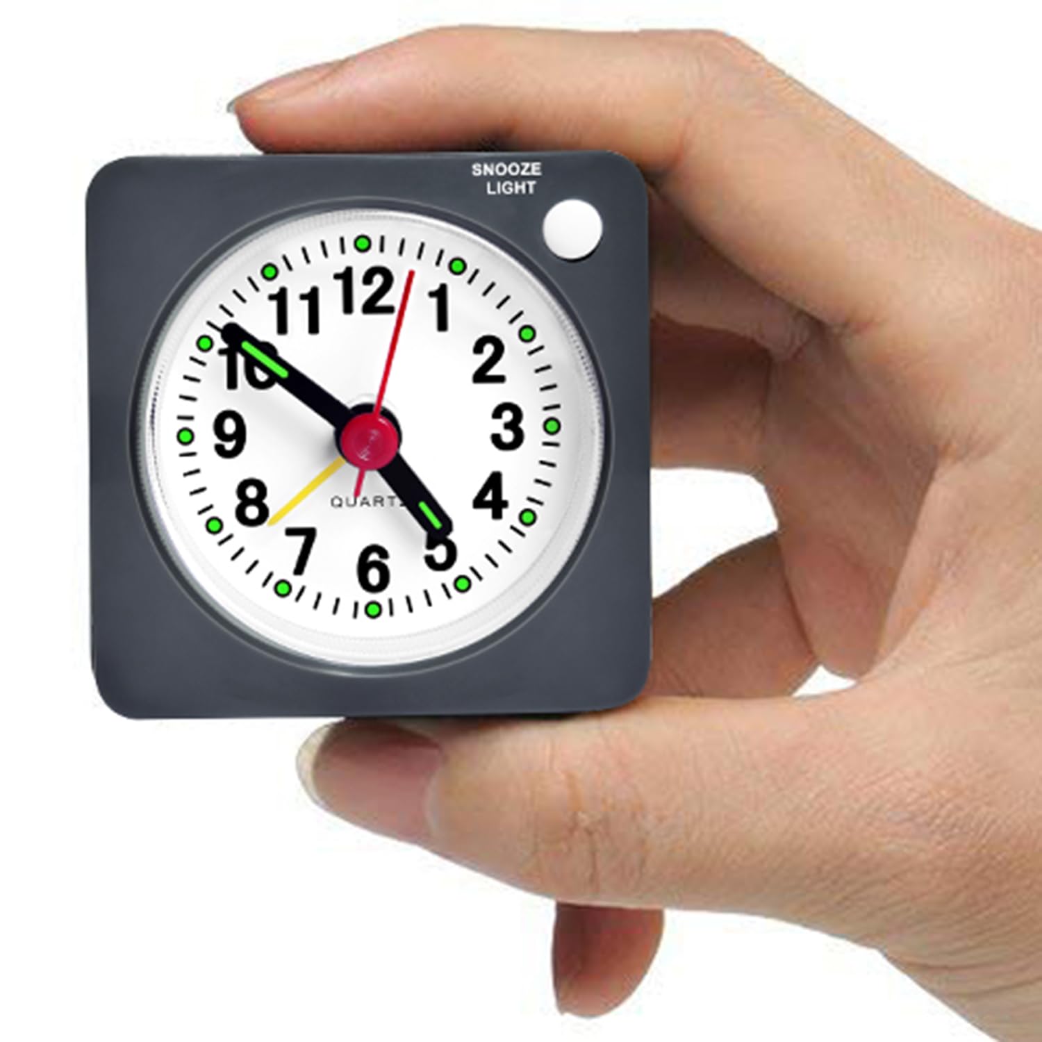 Tisaika Mini Size Travel Alarm Clocks Bedside Non Ticking Battery Powered Small Clocks Silent Analog Clock for Bedroom Backpacking with Snooze and Nightlight