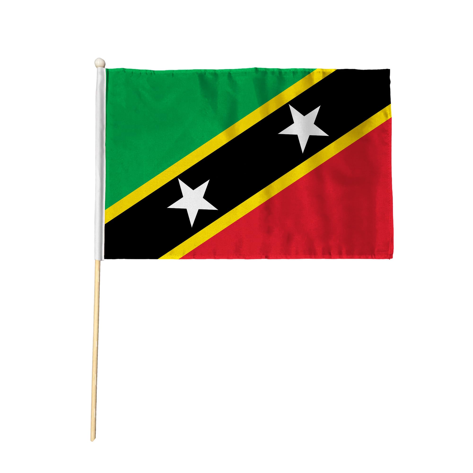 Flagtex Saint Kitts and Nevis Pack of 2 Hand Waving Flag (9x6 Inch) - Premium Wooden Stick Hand Flag 9x6 Inch Natural Wood Pole Caribbean Two Stars Diagonal Flag Events Parades