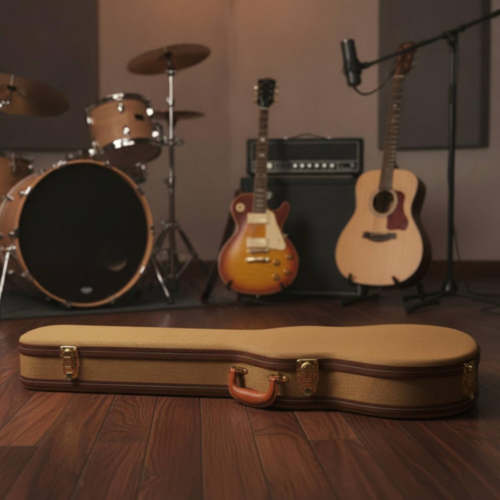 Custodia Sagomata per Chitarra, Custodia Rigida Per Chitarra Elettrica, Giallo, Giallo Con Motivo A Righe