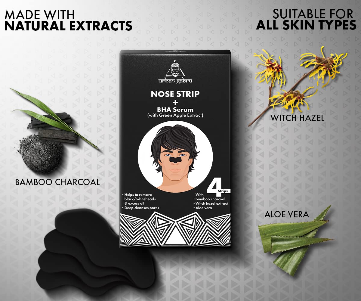 UrbanGabru Nose Strip with BHA Serum | Nose Strips for Blackhead, Whitehead Remover (4 Strips) | Pore Cleanser | with Natural Aloe Vera & Witch Hazel Extracts - Image 4 thumbnail