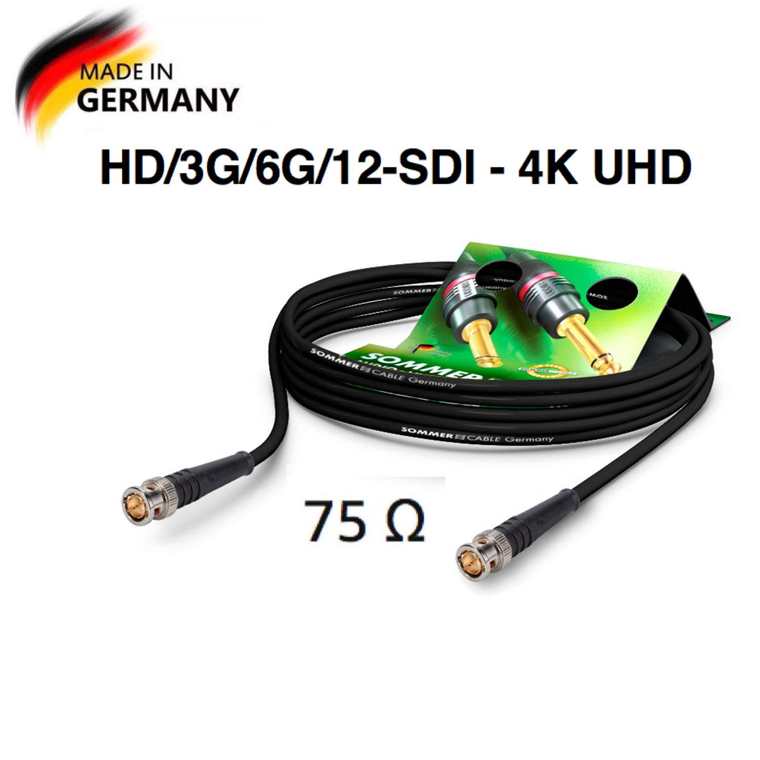Sommer Cavo Video 75Ω - HD/3G/6G-SDI/4K-UHD SC-Vector 0.8/3.7 dotato di BNC/BNC 6G Hicon Nero (20m) - Made in Germany by Sommer Cable