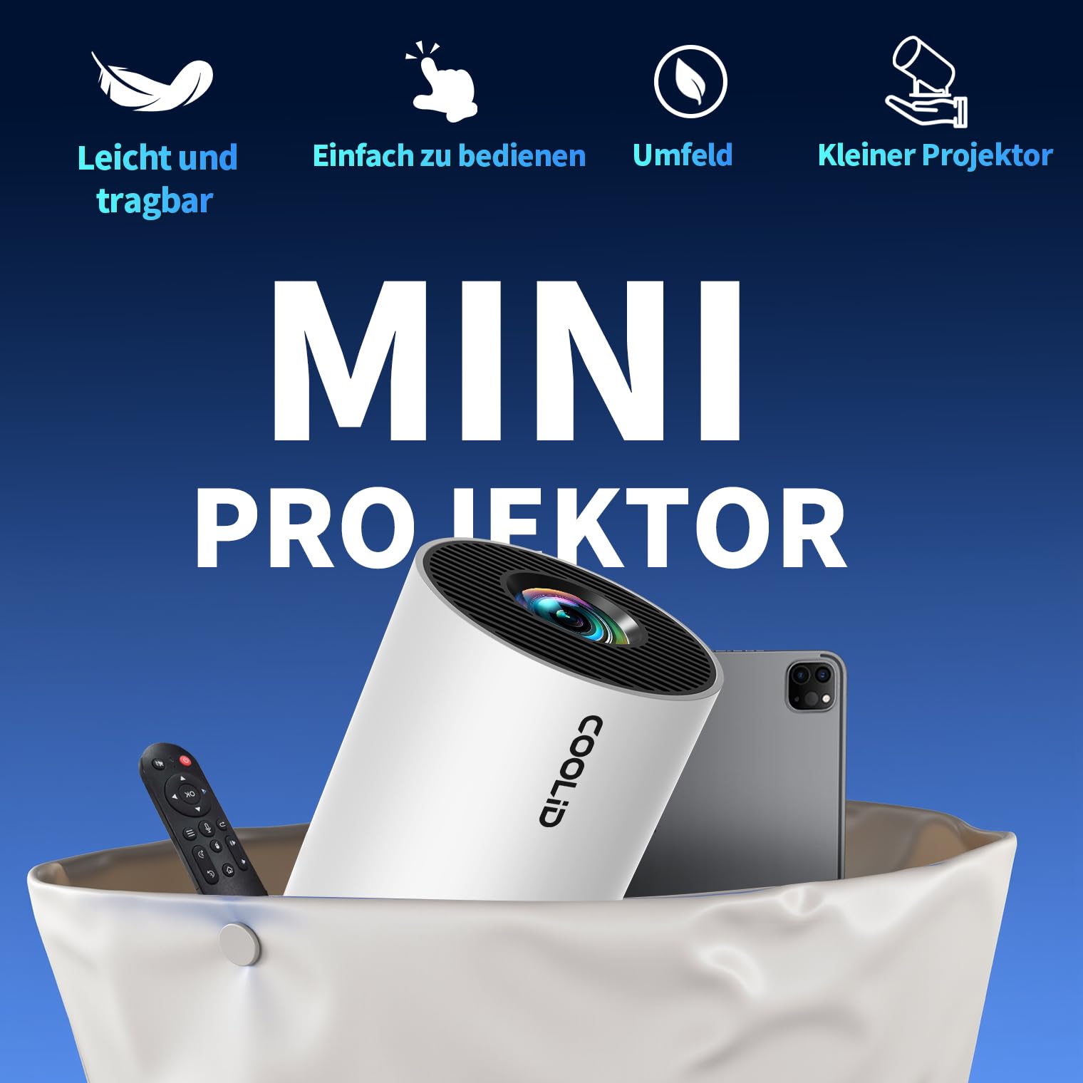 Mini Beamer Unterstützt 4K 1080P 2026 Neuer Tragbarer Projektor mit 5G WiFi 6 und BT 5.4, Beamer Klein Projektor mit Automatische Trapezialkorrektur 180 ° Drehung für HDMI/Tv Stick/USB/Laptop, Weiß