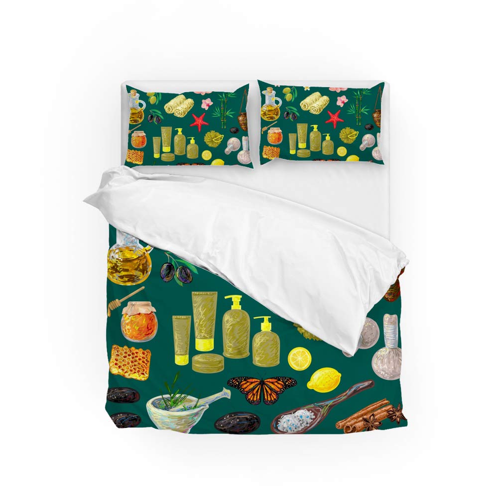Housse de couette fleurs vert en polyester durable qui ne se froisse pas