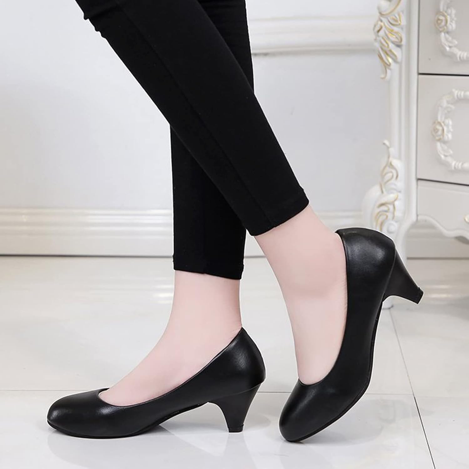WUIWUIYU Womens Office Kitten Heels Pumps Slip On Evening Dress Work Cute Sexy Pump Shoes - Image 6