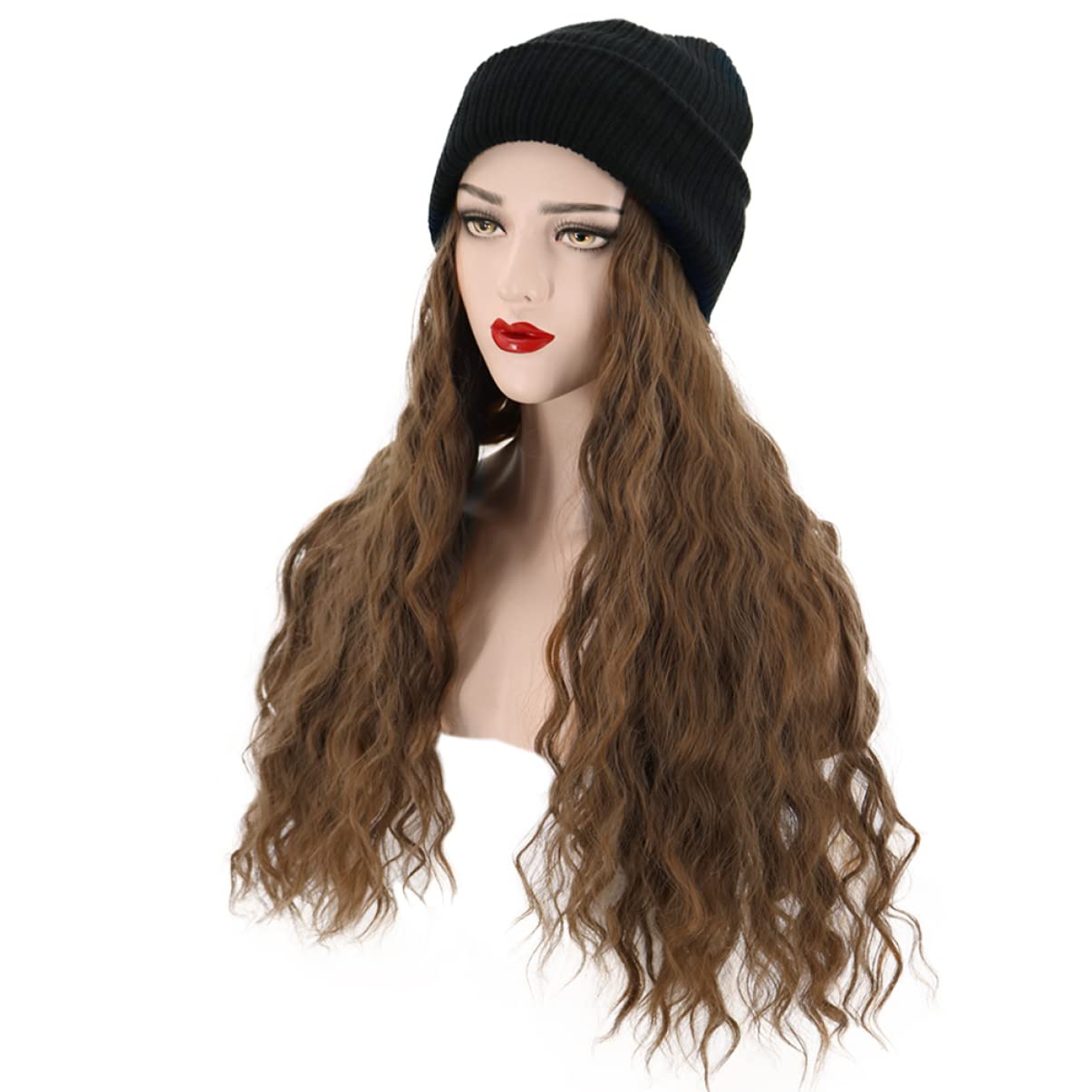 Ipetboom Natural Looking Women Wig Hat Stylish Beanie Wig Cover Hair Accessories for Women (-105)